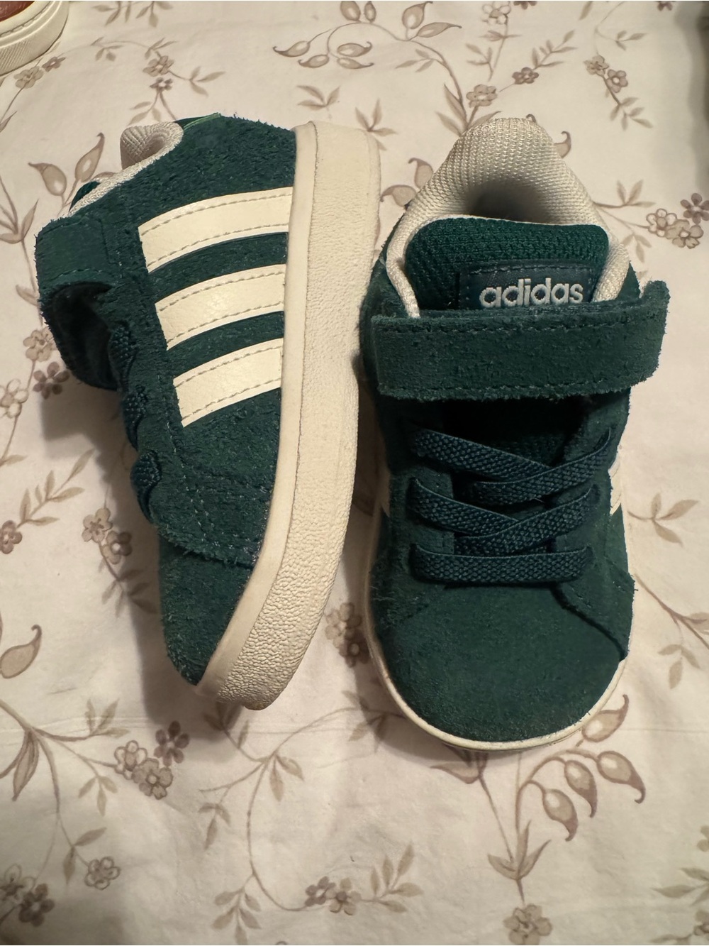 adidas Kids Green Suede Sneaker with White Stripes